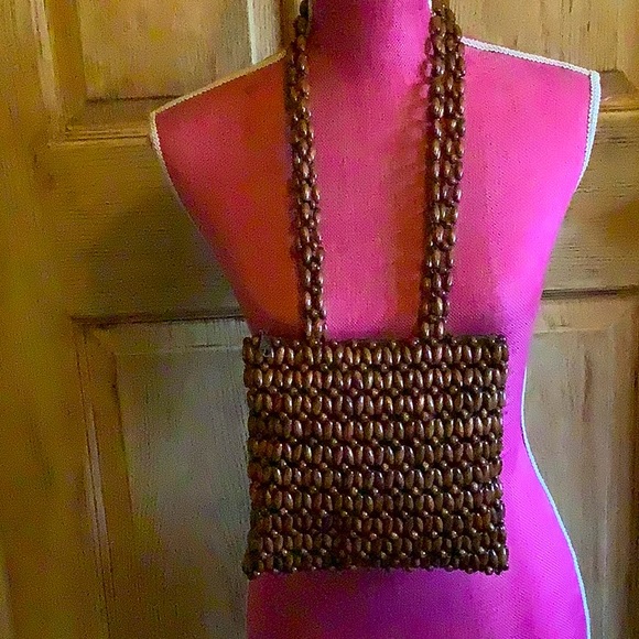 Vintage wood beaded bag - Picture 1 of 4